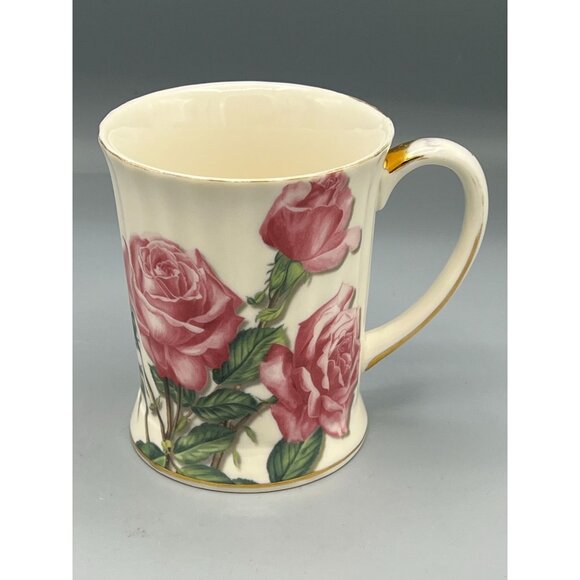 Burton + Burton Romantic Roses Porcelain Mug Cup Pink Rose VTG Golden Accent - Picture 1 of 9